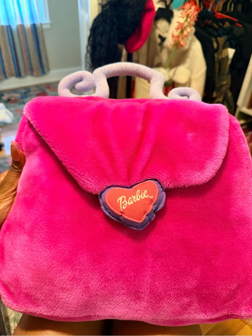 Barbie Hot Pink Plush Accent Pillow with Heart Patch